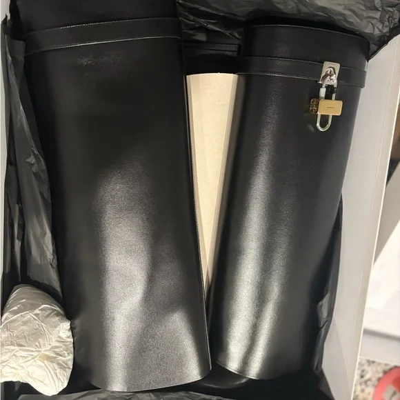 Black Tall Boots with Silver Lock Detail - Picture 7 of 11